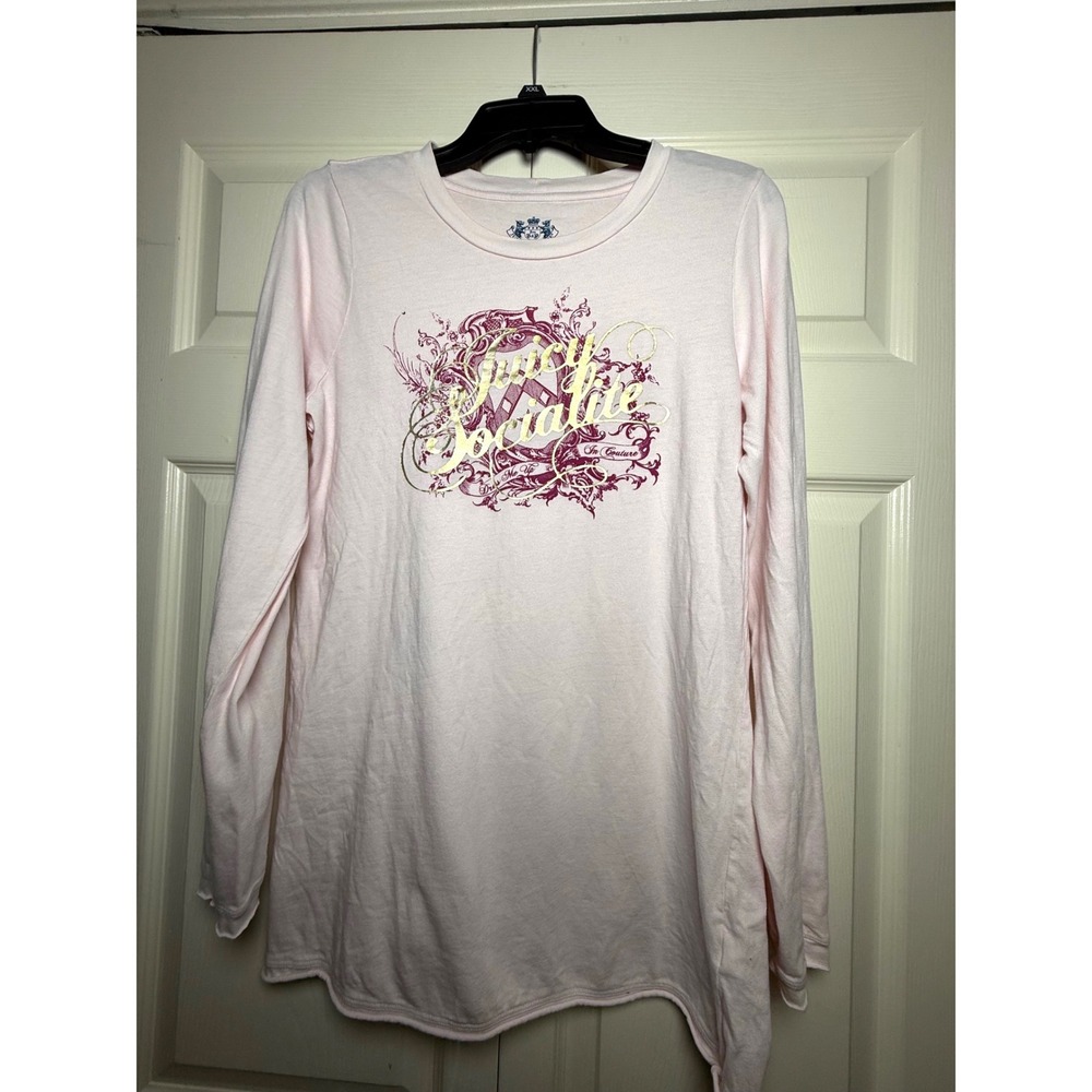 Juicy Couture Pink Juicy Socialite Graphic Long Sleeve Supima Cotton Tee XL